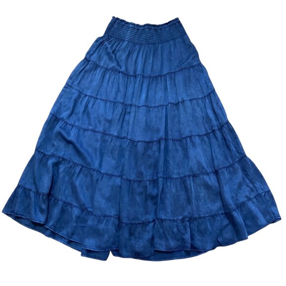 Women's Tiered Maxi Skirt Blue Elastic Waist Lightweight Cotton Bohemian Sz M - Picture 7 of 8